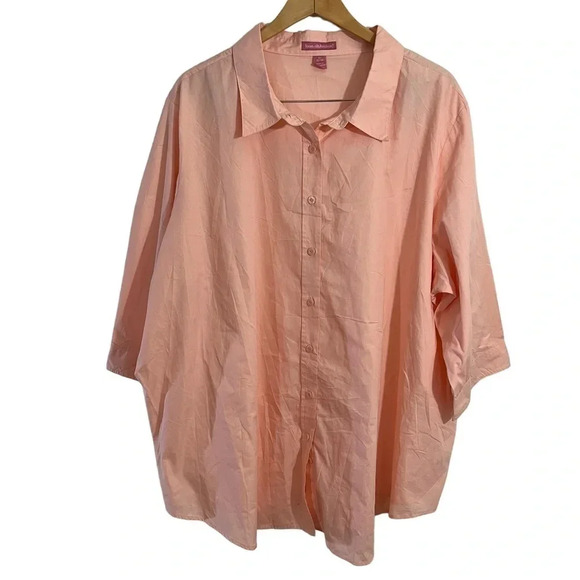 Woman Within Button Up Shirt 3X Peach Pink 3/4 Sleeves Cotton Blend Office Work - Picture 1 of 6